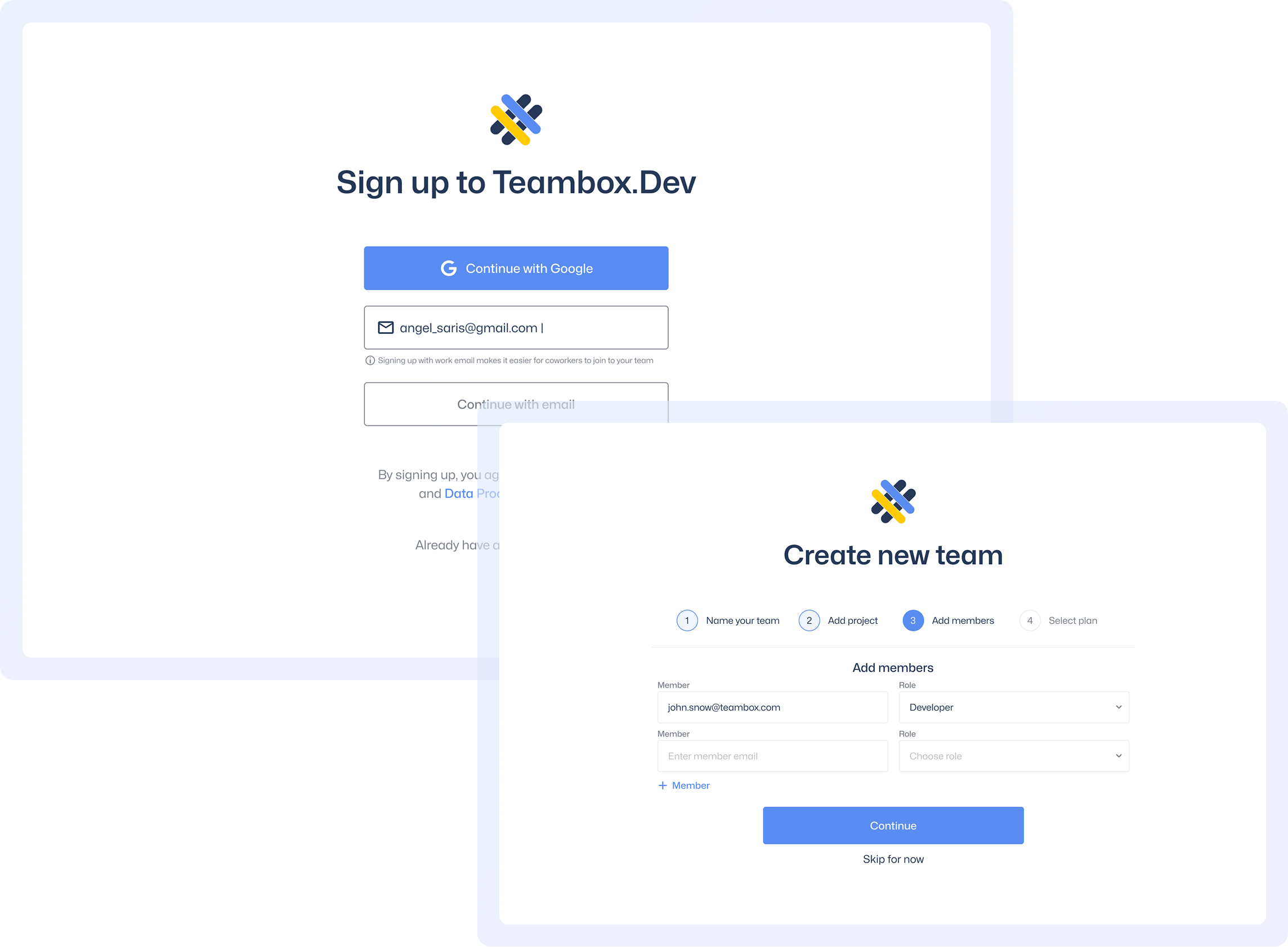 Teambox sign up screen