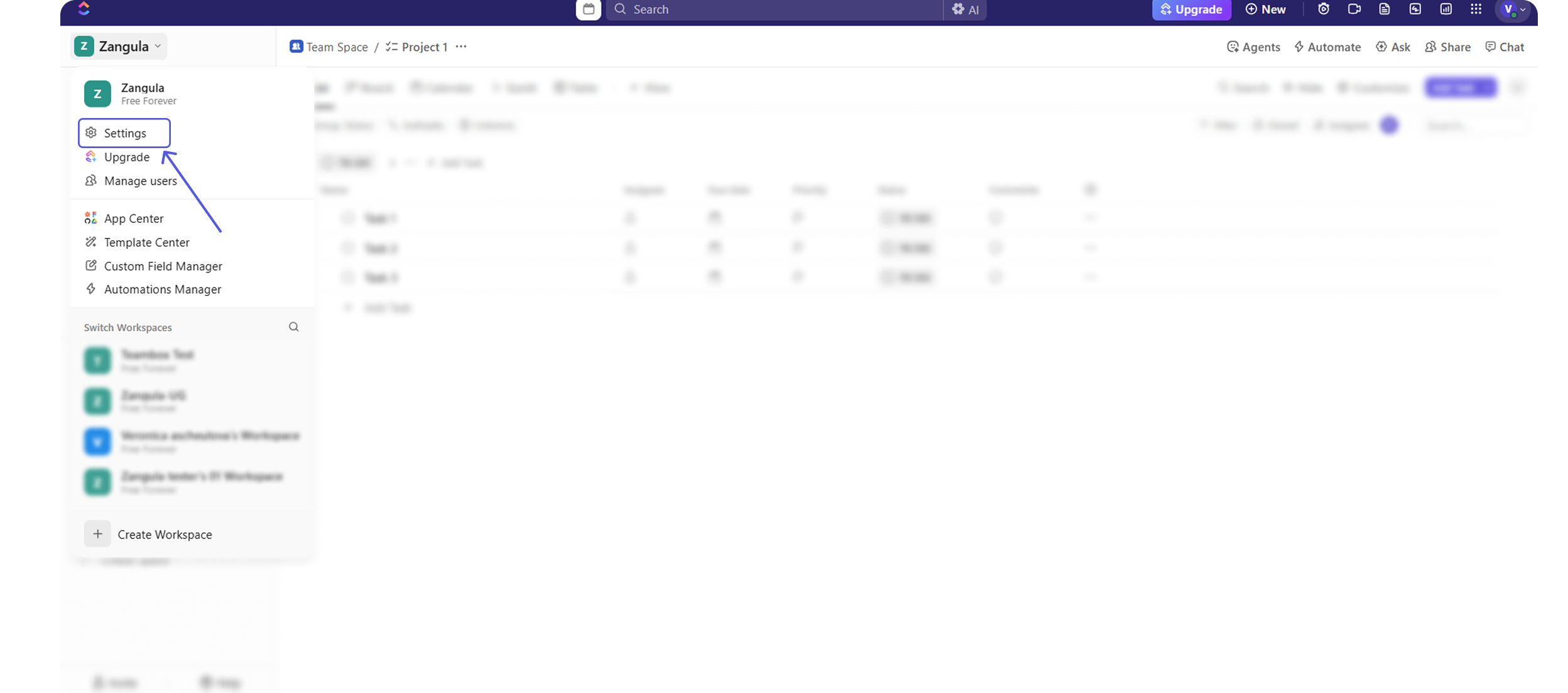 Step 1. Access Workspace Menu